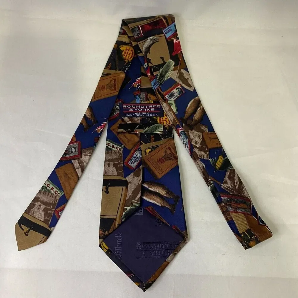 #6636 Roundtree & Yorke Fishing Multicolored Mens Necktie, Tie
